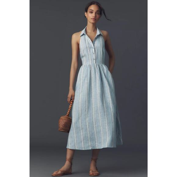 Anthropologie Dresses & Skirts - New Anthropologie Reformation Tace Linen Midi Shirt Dress $248  12 Blue Striped